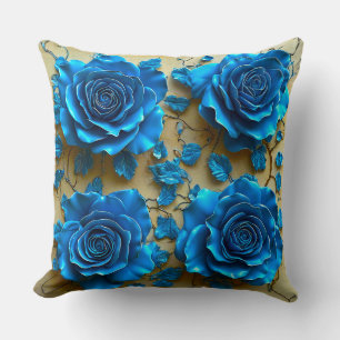 Blauwe 3d rozen kussen