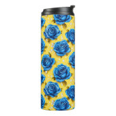 Blauwe 3d rozen thermosbeker (Gedraaid links)