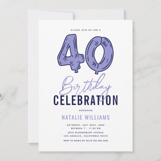 Blauwe 40e verjaardag kaart (Voorkant)