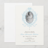 Blauwe Aangepaste Fotodoopuitnodiging Kaart (Voorkant / Achterkant)