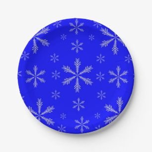 Blauwe aangepaste papieren borden met sneeuwvlokke bordje