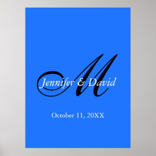 Blauwe Aantrekkelijke Charmante Monogram Bruiloft Poster