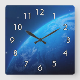 Blauwe Aarde Vierkante Klok