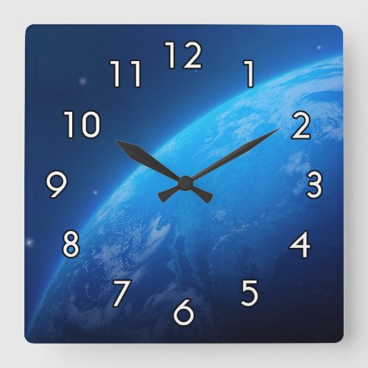 Blauwe Aarde Vierkante Klok (Voorkant)