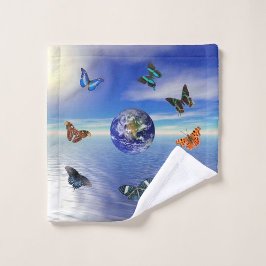 Blauwe Aarde Vlinders Handdoek (Wasdoekje)