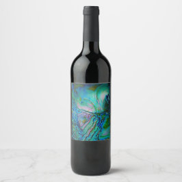 Blauwe Abalone Motief Wijn Etiket