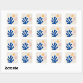 Blauwe Abstracte bladeren en zon knippen Vierkante Sticker (Vel)
