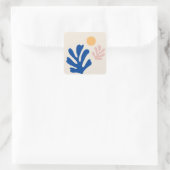 Blauwe Abstracte bladeren en zon knippen Vierkante Sticker (Tas)