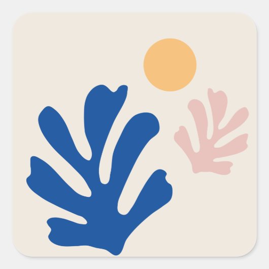 Blauwe Abstracte bladeren en zon knippen Vierkante Sticker (Voorkant)