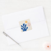 Blauwe Abstracte bladeren en zon knippen Vierkante Sticker (Envelop)