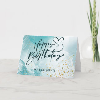 Blauwe Abstracte esthetische Waterverf Birthday Ka Bedankkaart