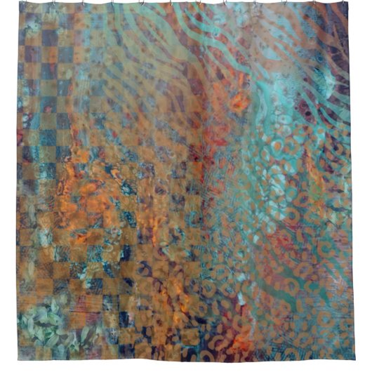 Blauwe Abstracte gemengde Zebra- en beenderhuid Douchegordijn (Voorkant)