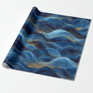 Blauwe Abstracte Golfslag Oceaan – Elegant Kustont Cadeaupapier
