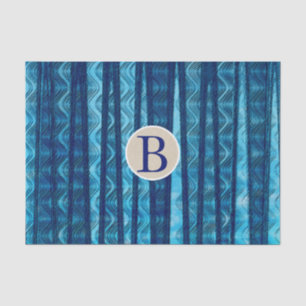 Blauwe Abstracte Golven Strand Monogram Initiaal Tissuepapier