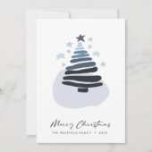 Blauwe Abstracte kerstboom met Scandi Feestdagenkaart (Voorkant)