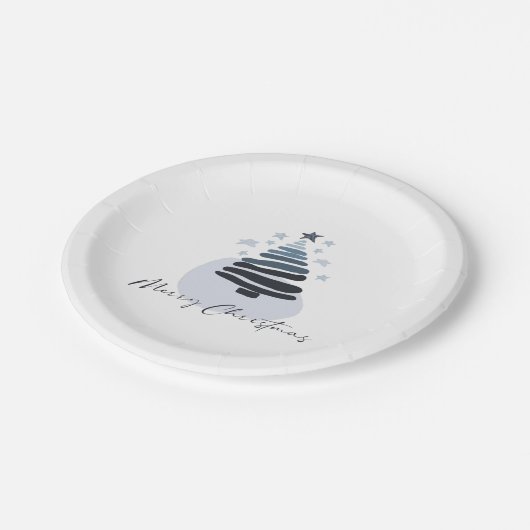 Blauwe Abstracte kerstboomstijl Scandi Papieren Bordje (Gekanteld)