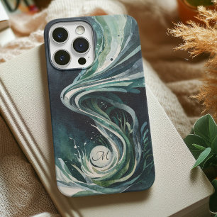 Blauwe Abstracte kunst Water Swirl Waterverf Canva iPhone 13 Hoesje