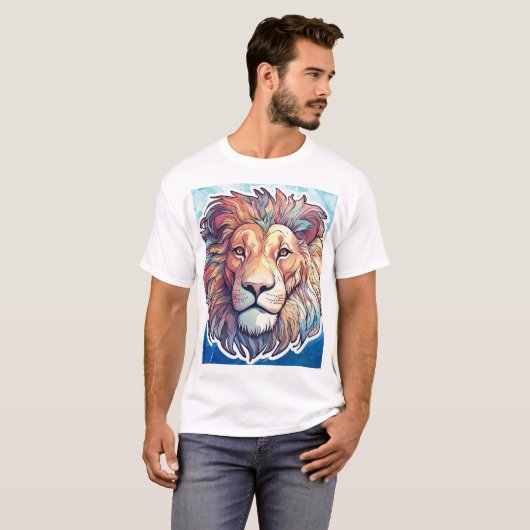 BLAUWE Abstracte leeuwenkop T-shirt (Voorkant volledig)