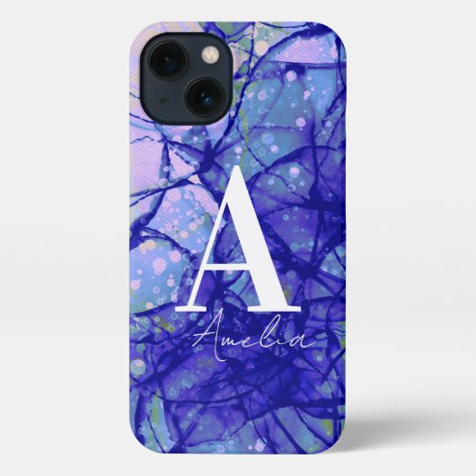 Blauwe Abstracte monogrammen iPhone Hoesje (Achterkant)