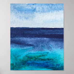Blauwe abstracte Nautische Zee Ocean Art Waves Poster