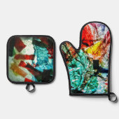 Blauwe abstracte pannenhouder en ovenhandschoen, H Ovenwant & Pannenlap Set (Voorkant)