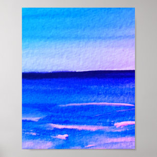 Blauwe abstracte vun Waterverf Art Waves Unieke Poster