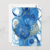 Blauwe Abstracte Waterverf Doodle Briefkaart (Voorkant / Achterkant)