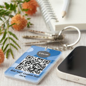 Blauwe Abstracte Wave Custom Logo & QR Business Sleutelhanger (Voorkant Rechts)