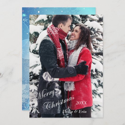 Blauwe Abstracte winter Modern Kerstmis Feestdagenkaart (Voorkant / Achterkant)