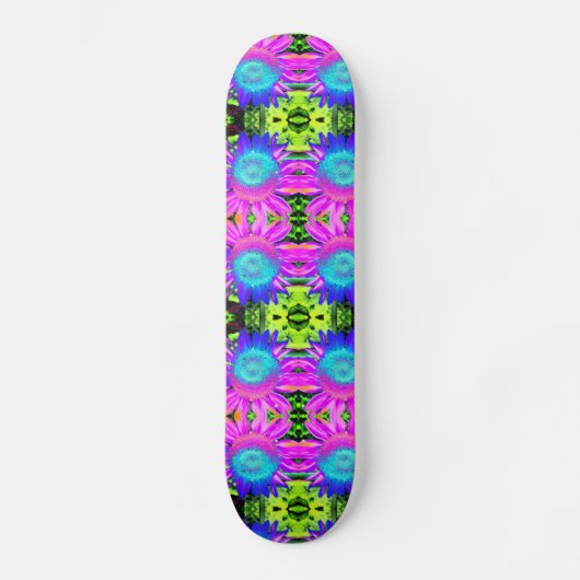 Blauwe Abstracte zonnebloem Skateboard (Voorkant)