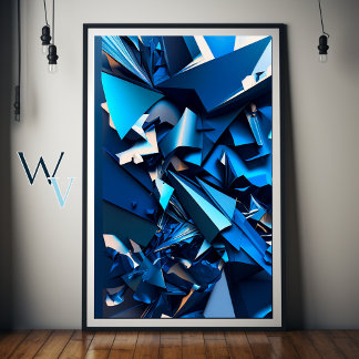 Blauwe abstractie poster