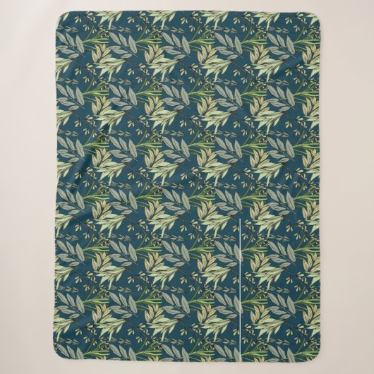 Blauwe achtergrond bladeren en bloemen sherpa deken (Voorkant)
