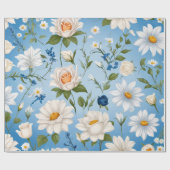 Blauwe achtergrond bloem cadeaupapier (Vlak)