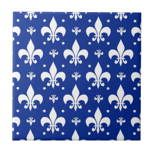 Blauwe achtergrond Fleur-de-lis Patroonontwerp Tegeltje