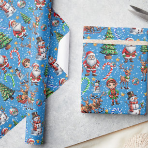 Blauwe Achtergrond Kerst Decoratiepatroon Cadeaupapier