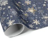 Blauwe achtergrond met elegante gouden sneeuwvlokk cadeaupapier (Rol Hoek)