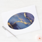 Blauwe achtergrond met gouden strepen en stippen ovale sticker (Envelop)