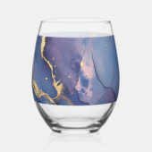 Blauwe achtergrond met gouden strepen en stippen wijnglas zonder voet (Achterkant)