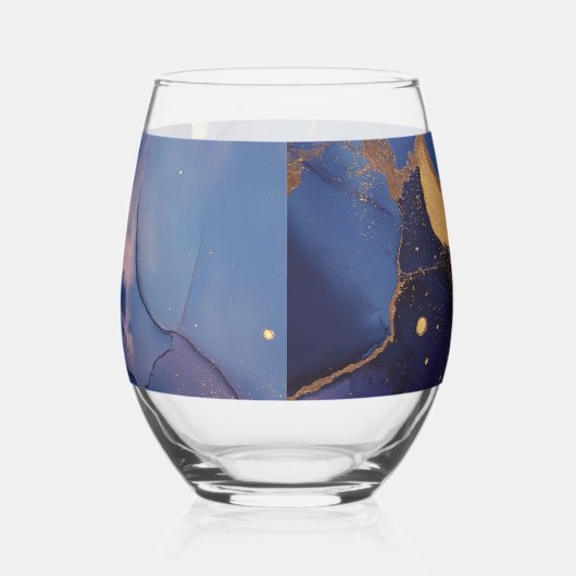 Blauwe achtergrond met gouden strepen en stippen wijnglas zonder voet (Rechts)