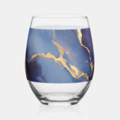 Blauwe achtergrond met gouden strepen en stippen wijnglas zonder voet (Links)