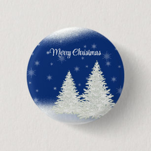 Blauwe achtergrond met kerstboom ronde button 3,2 cm