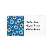 Blauwe Achtergrond met Witte Bloemen Etiket (Voorkant)