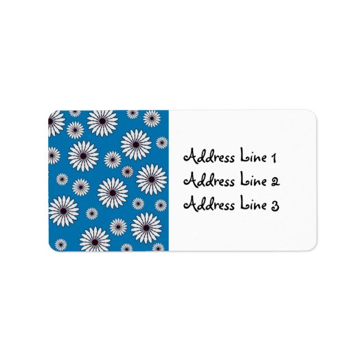Blauwe Achtergrond met Witte Bloemen Etiket (Voorkant)