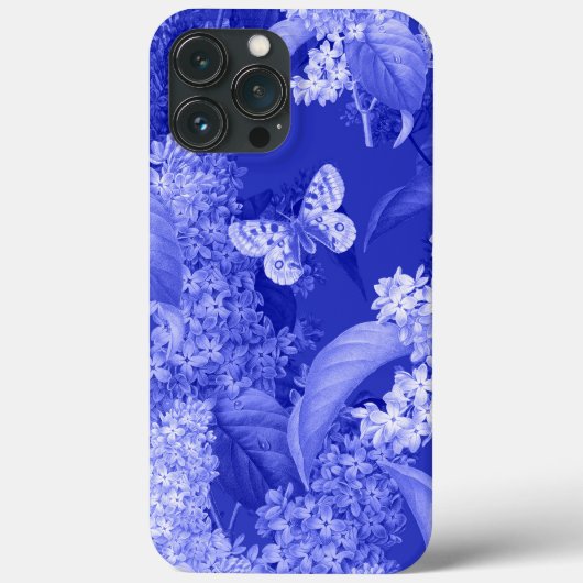 Blauwe achtergrond van bloemen en een vlinder Case-Mate iPhone case (Achterkant)