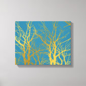 Blauwe achtergrond van gouden boomvertakkingen canvas afdruk (Voorkant)