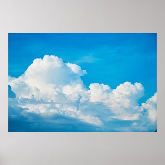 Blauwe achtergrond wolken wit poster (Voorkant)