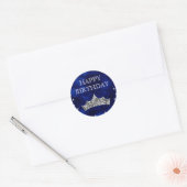 Blauwe acryl en zilver Glitter Crown Birthday Ronde Sticker (Envelop)