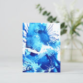 Blauwe acrylinkt Abstracte verf van flora Briefkaart (Staand voorkant)