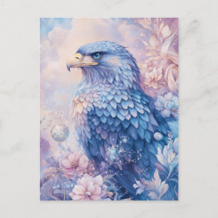 Blauwe Adelaar met Roze en Paarse Bloem Briefkaart