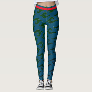 BLAUWE AFDRUKTE LEGGINGS JAPANS WAVE PATROON